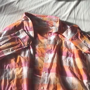 Pink, orange, tan, and white flannel
